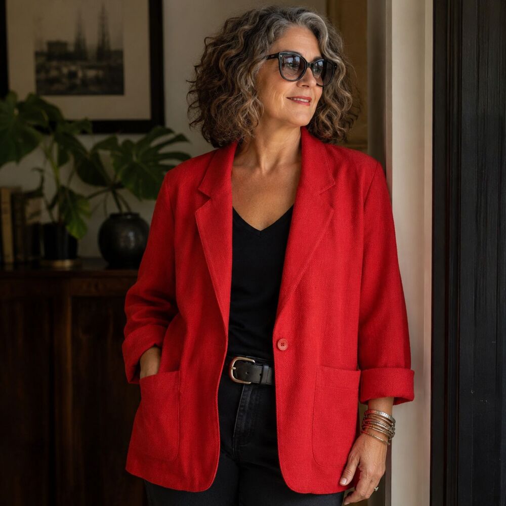 Vintage Anne Klein Cherry Red Wool Blazer Sz S Statement/Dark Academia